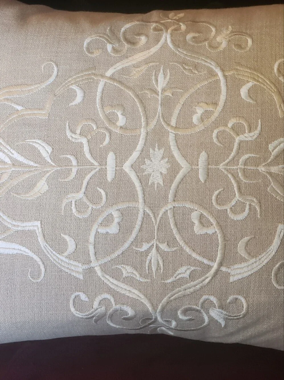 Cream Embroidered Tassel Accent Pillow -